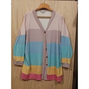 Luukse Long Cotton Cardigan Sweater. Multicolor Women's Plus Size 4XL.